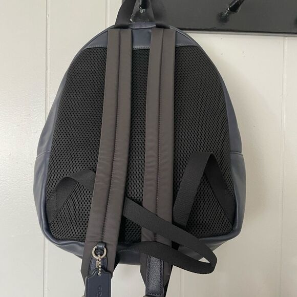 Coach blue grey striped zippered backpack - Picture 2 of 8